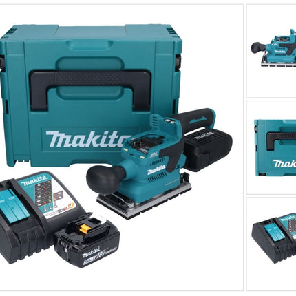 Makita DBO 381 RT1JU 18 V 93 x 185 mm Levigatrice vibrante a batteria senza spazzole + 1x batteria 5,0 Ah + caricabatterie + Makpac