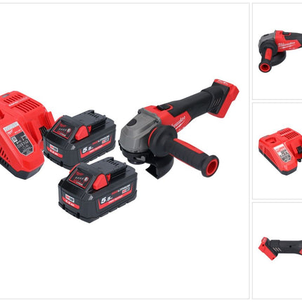 Milwaukee M18 FSAG125X-552 Akumulatorowa szlifierka kątowa 18 V 125 mm bezszczotkowa + 2x akumulator 5,5 Ah + ładowarka