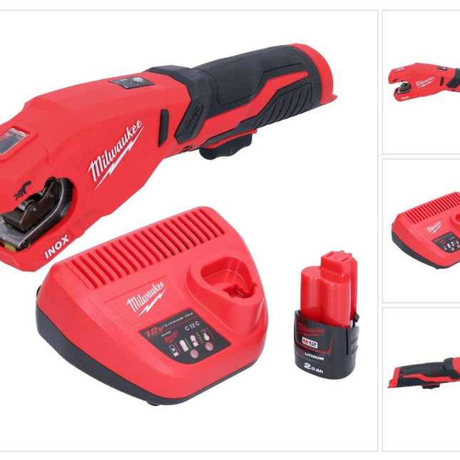 Milwaukee M12 PCSS-201 tagliatubi a batteria in acciaio inox 12 V 12 - 28 mm + 1x batteria ricaricabile 2,0 Ah + caricatore