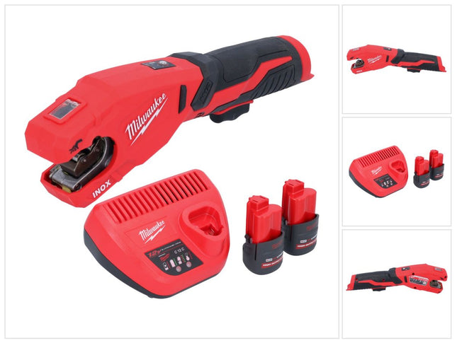 Milwaukee M12 PCSS-252 akumulatorowy obcinak do rur ze stali nierdzewnej 12 V 12 - 28 mm + 2x akumulator 2,5 Ah + ładowarka