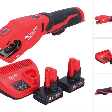 Milwaukee M12 PCSS-402 Akku Edelstahl Rohrabschneider 12 V 12 - 28 mm + 2x Akku 4,0 Ah + Ladegerät