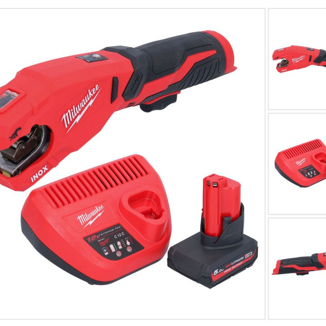 Milwaukee M12 PCSS-501 cortatubos inalámbrico de acero inoxidable 12 V 12 - 28 mm + 1x batería recargable 5.0 Ah + cargador