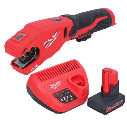 Milwaukee M12 PCSS-501 cortatubos inalámbrico de acero inoxidable 12 V 12 - 28 mm + 1x batería recargable 5.0 Ah + cargador