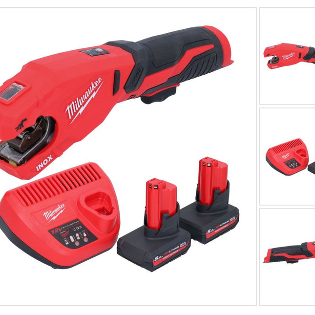 Milwaukee M12 PCSS-502 Coupe-tubes inox sans fil 12 V 12 - 28 mm + 2x batterie 5,0 Ah + chargeur