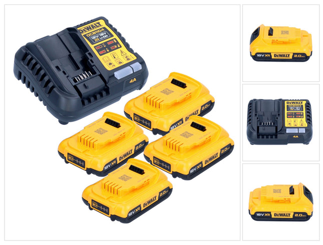 DeWalt DCB 1104 D4 Kit de démarrage sans fil 12 V / 18 V 4x batterie 2,0 Ah + chargeur DCB 1104