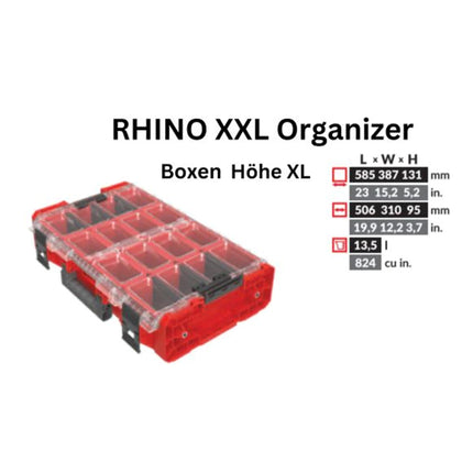 Toolbrothers RHINO XXL Organizer ULTRA Höhe XL Boxen 13,5 l IP66 mit herausnehmbaren Boxen + Trennwänden