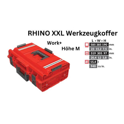 Toolbrothers RHINO XXL walizka narzędziowa ULTRA Work+ wysokość M 15,4 l IP66 z wyjmowanymi przegrodami + pudełka