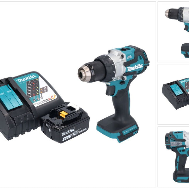 Taladro de percusión sin cable Makita DHP 489 RT1 18 V 73 Nm sin escobillas + 1x batería recargable 5,0 Ah + cargador