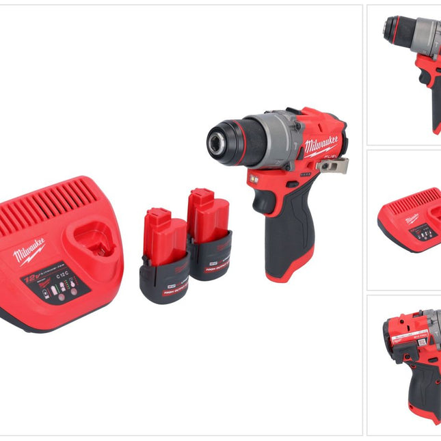 Milwaukee M12 FPD2-252 akumulatorowa wiertarka udarowa 12 V 45 Nm bezszczotkowa + 2x akumulator 2,5 Ah + ładowarka