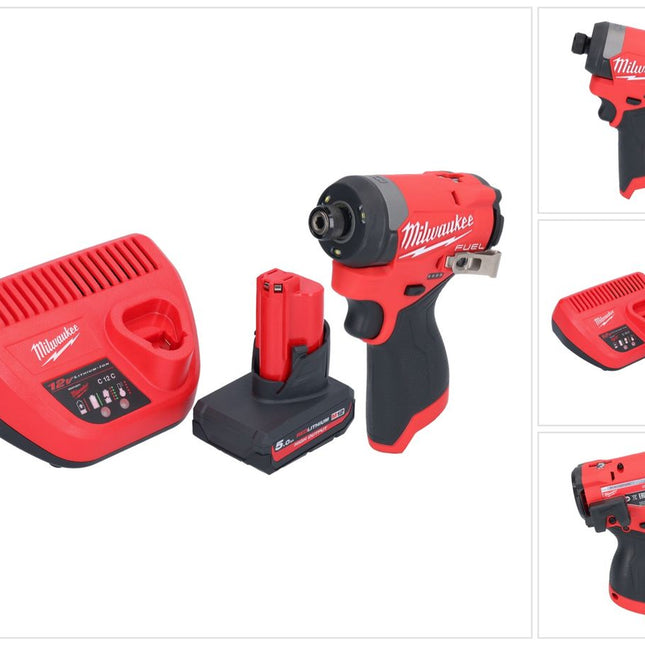 Milwaukee M12 FID2-501 akumulatorowy klucz udarowy 12 V 170 Nm 1/4" bezszczotkowy + 1x akumulator 5,0 Ah + ładowarka