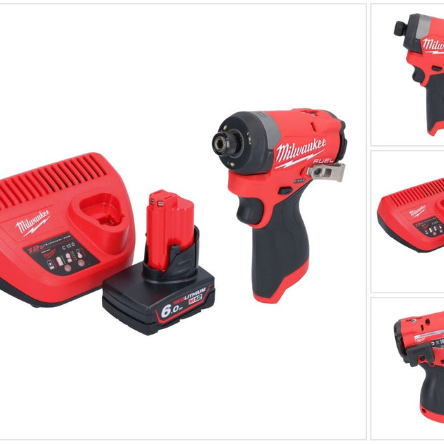 Milwaukee M12 FID2-601 Akku Schlagschrauber 12 V 170 Nm 1/4" Brushless + 1x Akku 6,0 Ah + Ladegerät