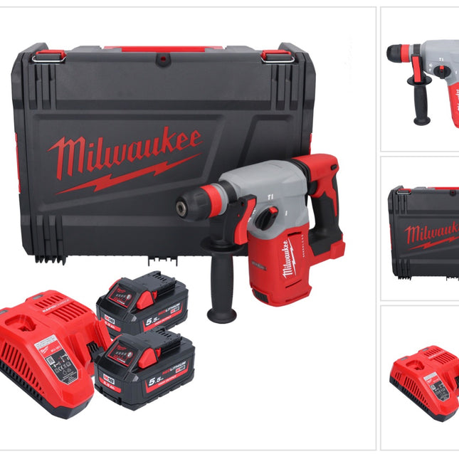 Martello combinato a batteria Milwaukee M18 BLHX-552X 18 V 2,3 J senza spazzole + 2x batteria ricaricabile 5,5 Ah + caricabatterie + scatola HD