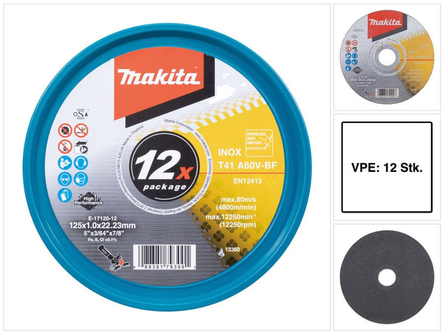Makita E-17120-12 INOX cutting discs 125 x 1.0 x 22.23 mm A60V-BF 12 pieces in a box