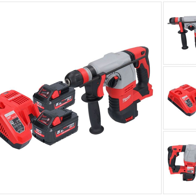 Martillo combinado a batería Milwaukee M18 HD18HX-552 18 V 2,4 J + 2x baterías 5,5 Ah + cargador