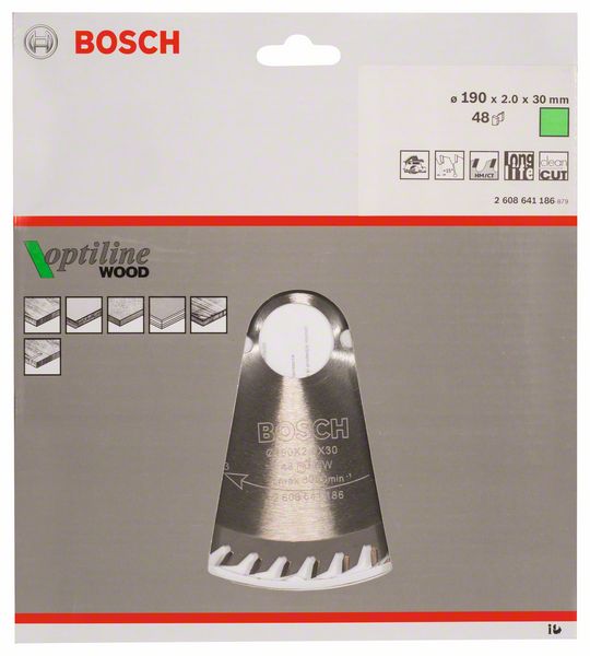 BOSCH circular saw blade Optiline Wood Outer Ø 190 mm Number of teeth 48 WZ ( 4000815430 )