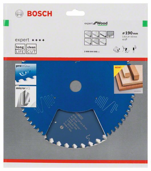 Lama circolare BOSCH Expert per legno Ø esterno 190 mm Numero di denti 40 WZ ( 8000342076 )