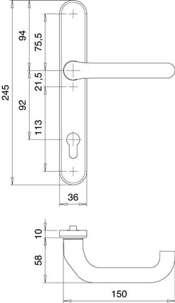 Juego de puerta de perfil EDI Kronos 1300/0035 acero inoxidable EST ( 3000200033 )