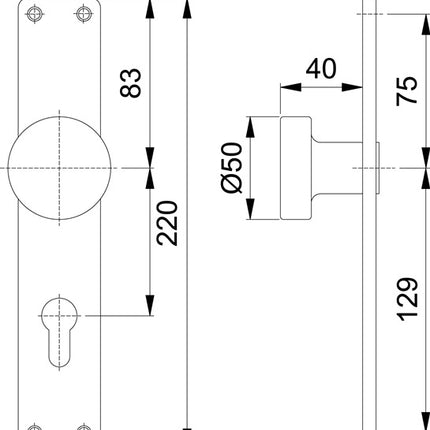 HOPPE Pokrętło z długą płytką 54/202 Aluminium F1 72 mm ( 3000252037 )