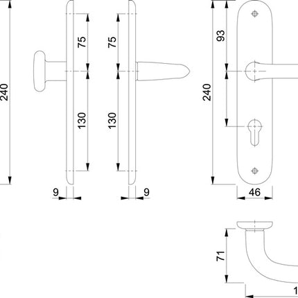 HOPPE Langschildgarnitur Marseille 53/273P/1138 Aluminium F1 ( 3000252629 )