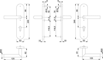 HOPPE fire protection set Amsterdam FS-E1400F/3331/3310 stainless steel F69 D/D ( 3000220046 )