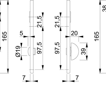 HOPPE coppia piastra posteriore corta 202KP alluminio F4 ( 3000252027 )