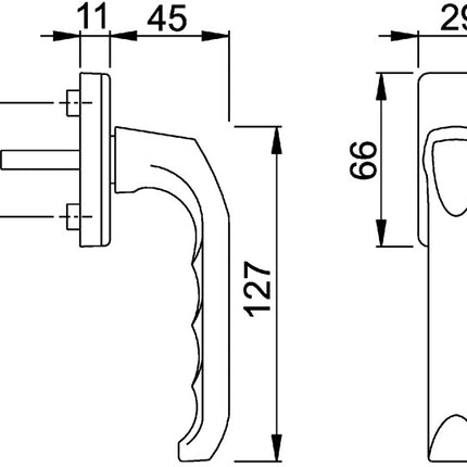 Poignée de fenêtre HOPPE London 013/U34 aluminium F1 / teinte naturelle ( 3360003013 )