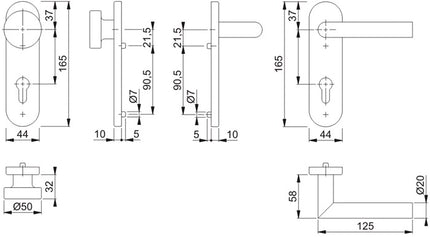 HOPPE Kurzschildgarnitur Amsterdam E58/353KH/1400 Edelstahl F69 ( 3000203121 )