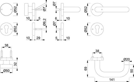 HOPPE Feuerschutzgarnitur Paris FS-E58/42H/42HS/138 Edelstahl F69 D/K ( 3000203109 )
