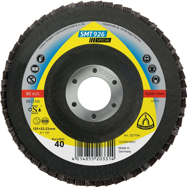 Disco lamellare KLINGSPOR SMT 926 Special Ø 125 mm granulometria 40 6° curvo ( 8000352215 )