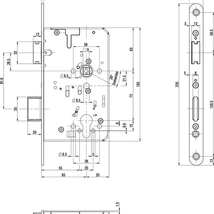 BKS Panic mortise lock 2320 Panic function B rounded ( 3324024333 )
