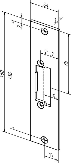 ASSA ABLOY flat striking plate 21C stainless steel matt edged ( 3324034003 )