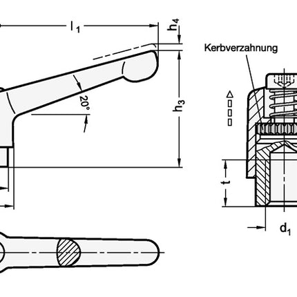 GANTER Adjustable clamping lever GN 300.1 d1 M 12 mm ( 4601000482 )