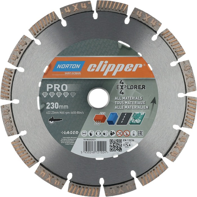 Disco da taglio diamantato NORTON CLIPPER 4 x 4 Explorer Ø 230 mm foro 22,23 mm ( 4000818801 )