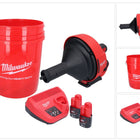 Milwaukee M12 BDC8-202C akumulatorowa wyciorarka do rur 12 V + 2x akumulator 2,0 Ah + ładowarka + spirala + wiadro