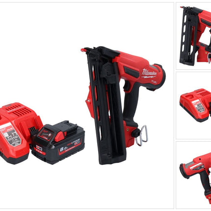 Milwaukee M18 FN16GA-801 Gwoździarka akumulatorowa 18 V 32 - 64 mm bezszczotkowa + 1x akumulator 8,0 Ah + ładowarka