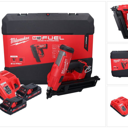 Milwaukee M18 FFN21-302C gwoździarka akumulatorowa 18 V 50 - 90 mm bezszczotkowa + 2x akumulator 3,0 Ah + ładowarka + walizka