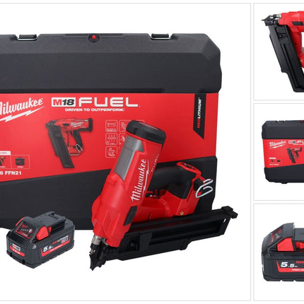 Milwaukee M18 FFN21-551C Akku Nagler 18 V 50 - 90 mm Brushless + 1x Akku 5,5 Ah + Koffer - ohne Ladegerät