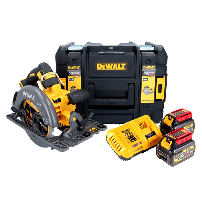 Sierra circular a batería DeWalt DCS 579 T2T 54 V FlexVolt 190 mm sin escobillas + 2 baterías de 6,0 Ah + cargador + TSTAK