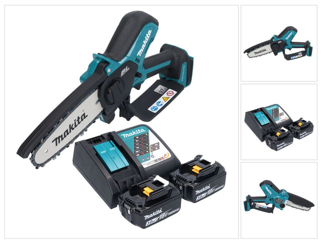 Makita DUC 150 RF201 Motosierra sin cable 18 V 15 cm sin escobillas + 2x batería 3.0 Ah + cargador