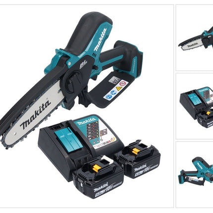Makita DUC 150 RT201 Motosierra sin cable 18 V 15 cm sin escobillas + 2x batería 5,0 Ah + cargador