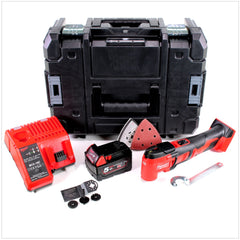 Milwaukee M18 BMT - 501 18 V Akku Multi Funktion Werkzeug in Stanley Box + M18 B5 5,0 Ah Akku + M12-18C Ladegerät - Toolbrothers