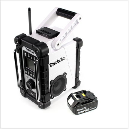 Makita DMR 107 W Akku Baustellen Radio 7,2-18V Weiß  + 1x Akku 5,0Ah - ohne Ladegerät - Toolbrothers