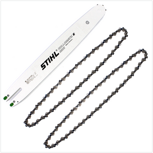 STIHL Führungsschiene Rollomatic E Mini 35cm 1,1mm 3/8" 7 Zähne  (3005 000 3909) + 2x STIHL Oilomatic Sägekette Picco Micro Mini 3 (PMM3) Halbmeißel 3/8"P  1,1mm 35 cm ( 3610 000 0050 )