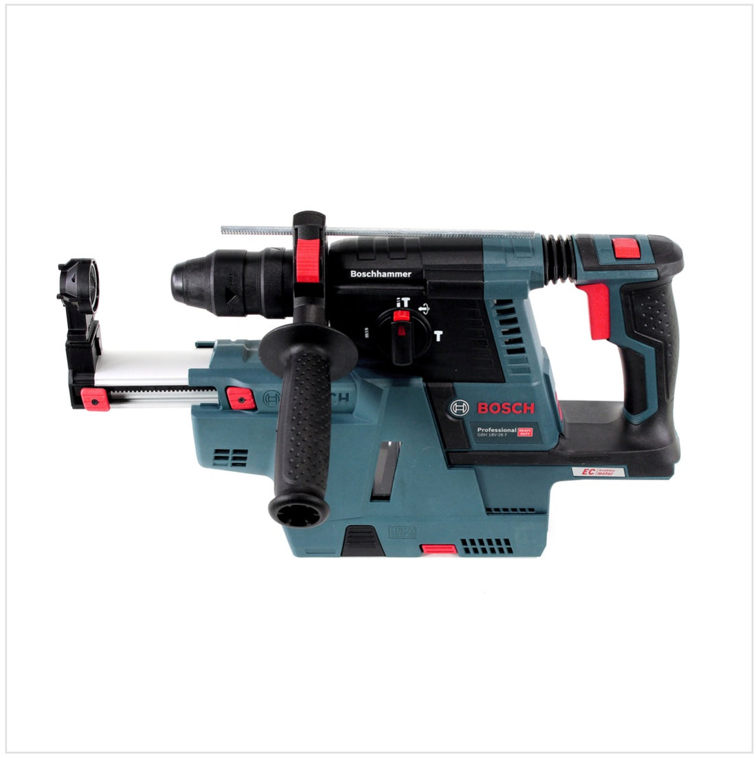 Bosch GBH 18V-26 F Akku Bohrhammer 18V 2,6J SDS-Plus in L-Boxx mit GDE 18V-16 Staubabsaugung und 1x 2Ah Akku