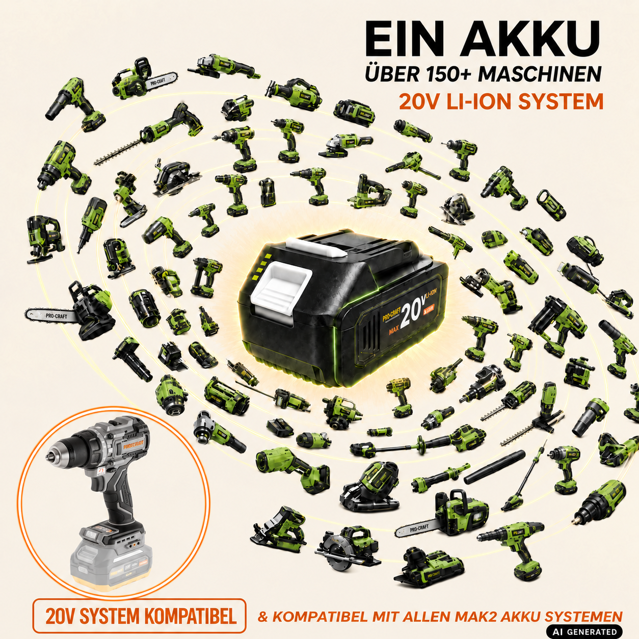 ProCraft Industrial CD20C-BB Akku Schlagbohrschrauber 20 V 120 Nm Brushless + 1x Akku 4,0 Ah + Ladegerät