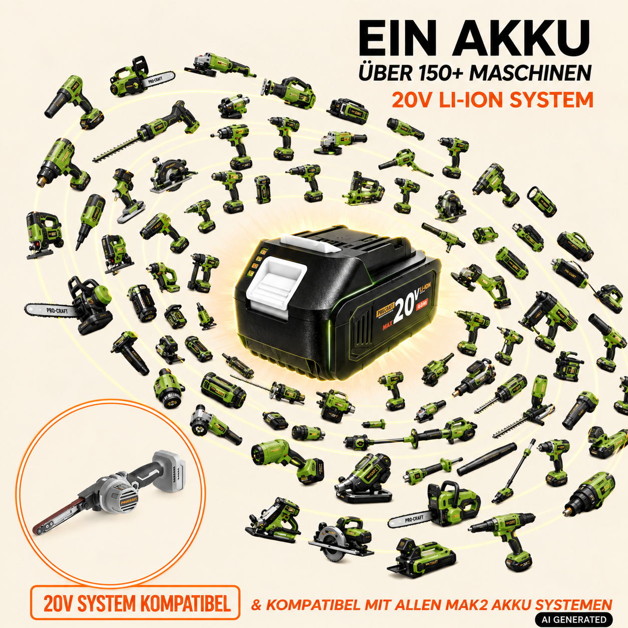 ProCraft Industrial PFA20A-BB Akku Bandfeile 20 V 13 x 457 mm Brushless Solo - ohne Akku, ohne Ladegerät