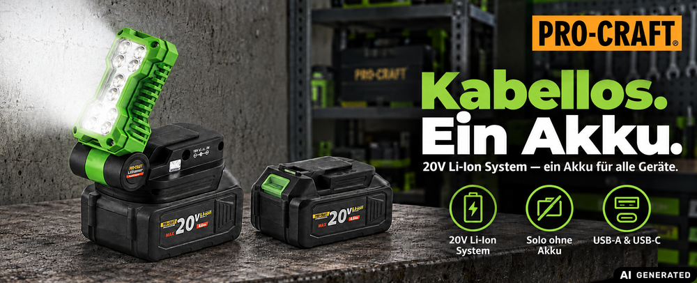 Procraft LL20bb Akku LED Strahler 20 V 500 lm + 1x Akku 4,0 Ah - ohne Ladegerät