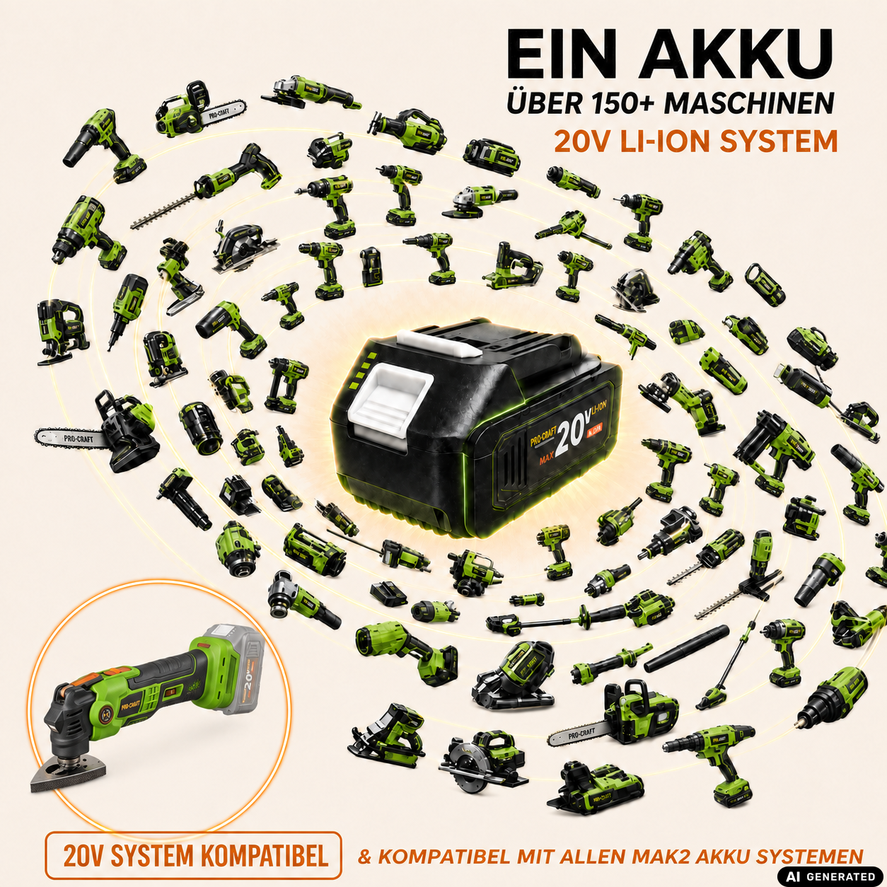 Procraft PMT22bb Akku Multifunktionswerkzeug 20 V Brushless - ohne Akku, ohne Ladegerät