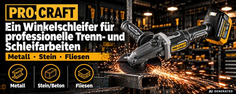 Procraft Industrial AG125Cbb Akku Flachkopf Winkelschleifer 20 V 125 mm Brushless