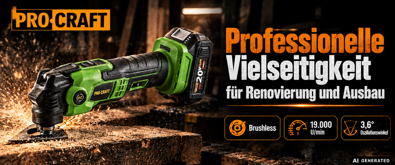 Procraft PMT22bb Akku Multifunktionswerkzeug 20 V Brushless - ohne Akku, ohne Ladegerät